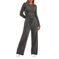 thumbnail image 4 of Scacto 2 Piece Matching Sweatsuit Lounge Set Womens High Waisted Wide Leg Pants Side Ruching Crop Top Sets Tracksuit Outfits, 4 of 6