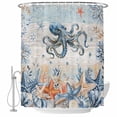thumbnail image 2 of Oceans Marine Life Shower Curtains for Bathroom, Orange Blue Octopus Starfish Retro Wooden Washable Fabric Shower Curtain with Hooks Waterproof Bathroom Decor Sets, 36 x 78 Inches, 2 of 9