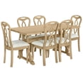 thumbnail image 2 of EUROCO 63" 7PCS Retro Dining Table Set for 6,Wood Dining Room Table Set with 6 Upholstered Dining Chairs,Kitchen Table Set for 6, 2 of 8