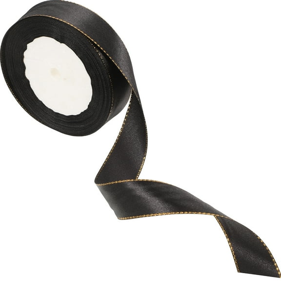 LEORX 1 Roll of Packaging Ribbons Black with Gold Edge for Handicrafts and Gift Wrapping