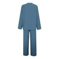 thumbnail image 5 of Pyhlmscde Womens Daily Casual Solid Long Sleeve Shirt Tops Pockets Elastic Pants Shirt Trousers Set, Lounge Sets for Women, Two Piece Sets for Women Blue 2XL, 5 of 9