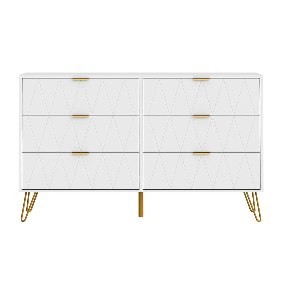 Eclife 48" Large 6-Drawer Double Dressers Chest for Bedroom Wood Top Metal Handles for Living Room Home
