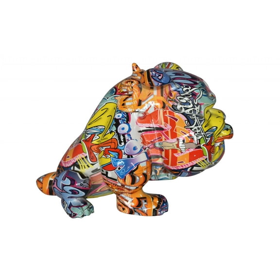 Modern Art Graffiti Bulldog Statue Made of Resin Size: 11" x 5" x 7"H