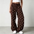 thumbnail image 3 of Dweltoz Women's Polka Dot Barrel Sweatpants Wide Leg Pants Drawstring Elastic Waist Loose Fit Casual Sweat Pants with Pockets Lounge Trousers,Coffee 5XL, 3 of 5