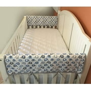 Effe Bebe Reversible Crib Rail Cover - Breathable 200 Count Cotton on face, 100% Cotton Velour Backing, 2PC/Set, Wide Short Blue Grey