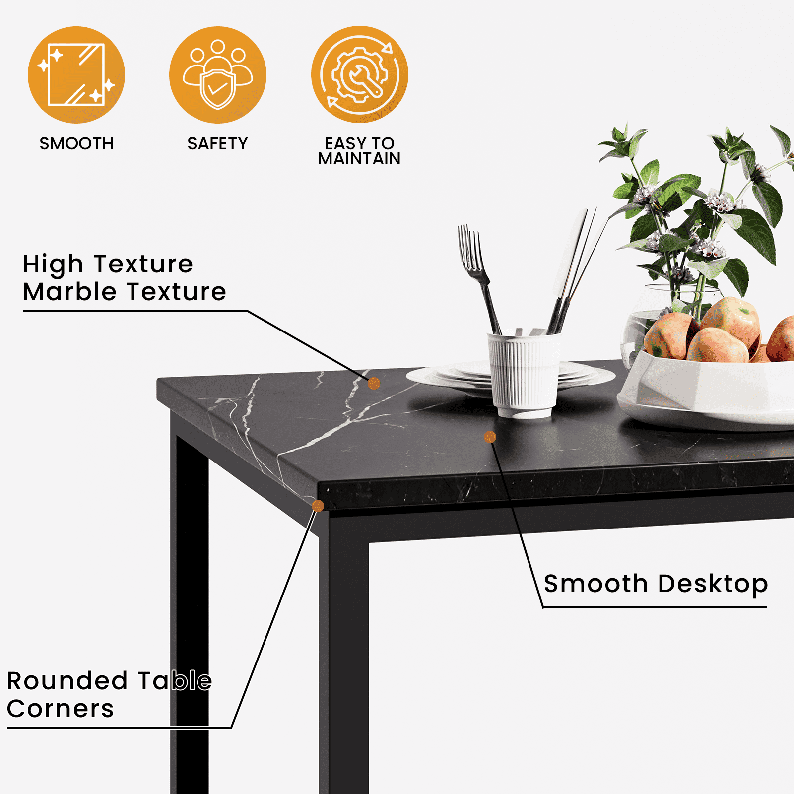 LinkRomat 7-Piece Modern Dining Table Set for 6, Faux Marble Table with PU Leather Chairs, Black