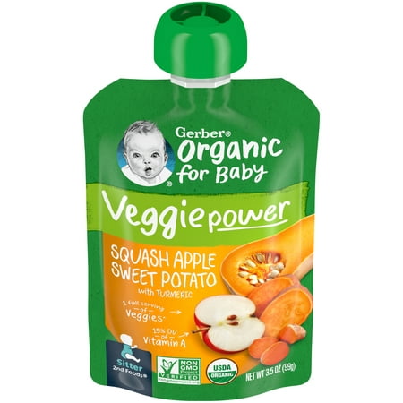 Gerber 2nd Foods Organic for Baby Veggie Power Baby Food, Squash Apple Sweet Potato with Turmeric, 3.5 oz Pouch (12 Pack)