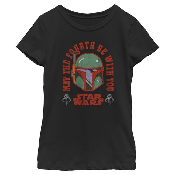 Girl's Star Wars Boba Fett May the Fourth Be With You Graphic Tee Black Medium