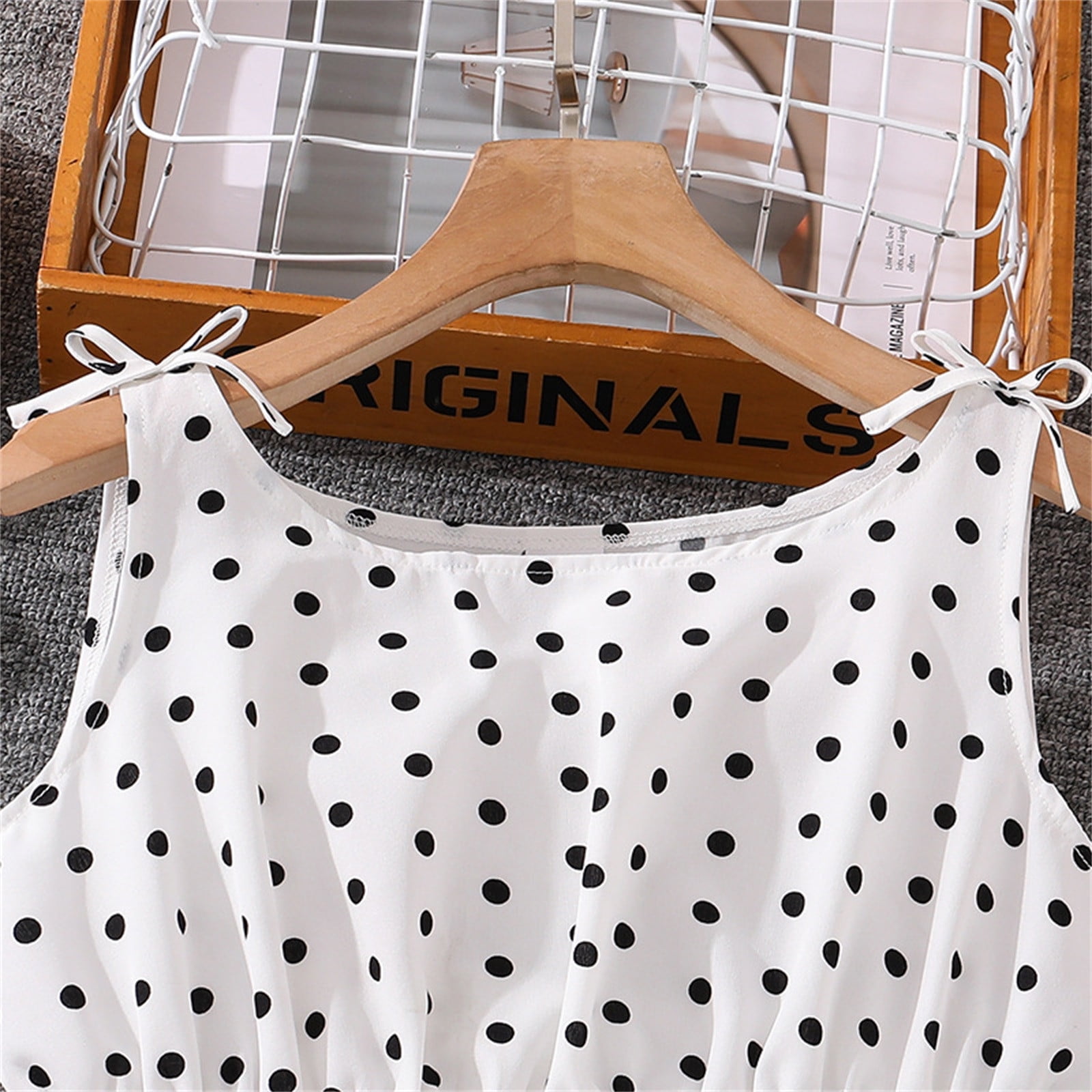 REDARER Girls Summer Outfit Polka Dot Bow Strap Sleeveless Ruffle Hem Crop Top High Waist Wide Leg Pants 2 Piece Set,11-12 Years