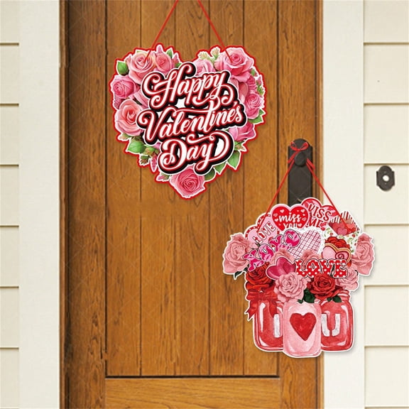 Valentine's Day Door Hanger With Heart Letters, Happy Valentine's Day Message Decoration - Heart Letter Design, Festive Love Themed, Decorative For Indoor Entryway Wall - For