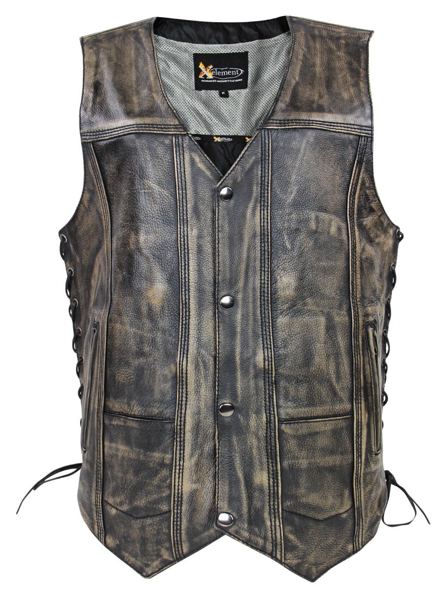 Xelement XS3540 Men's 'Wreck' Distressed Brown MultiPocket Leather Vest