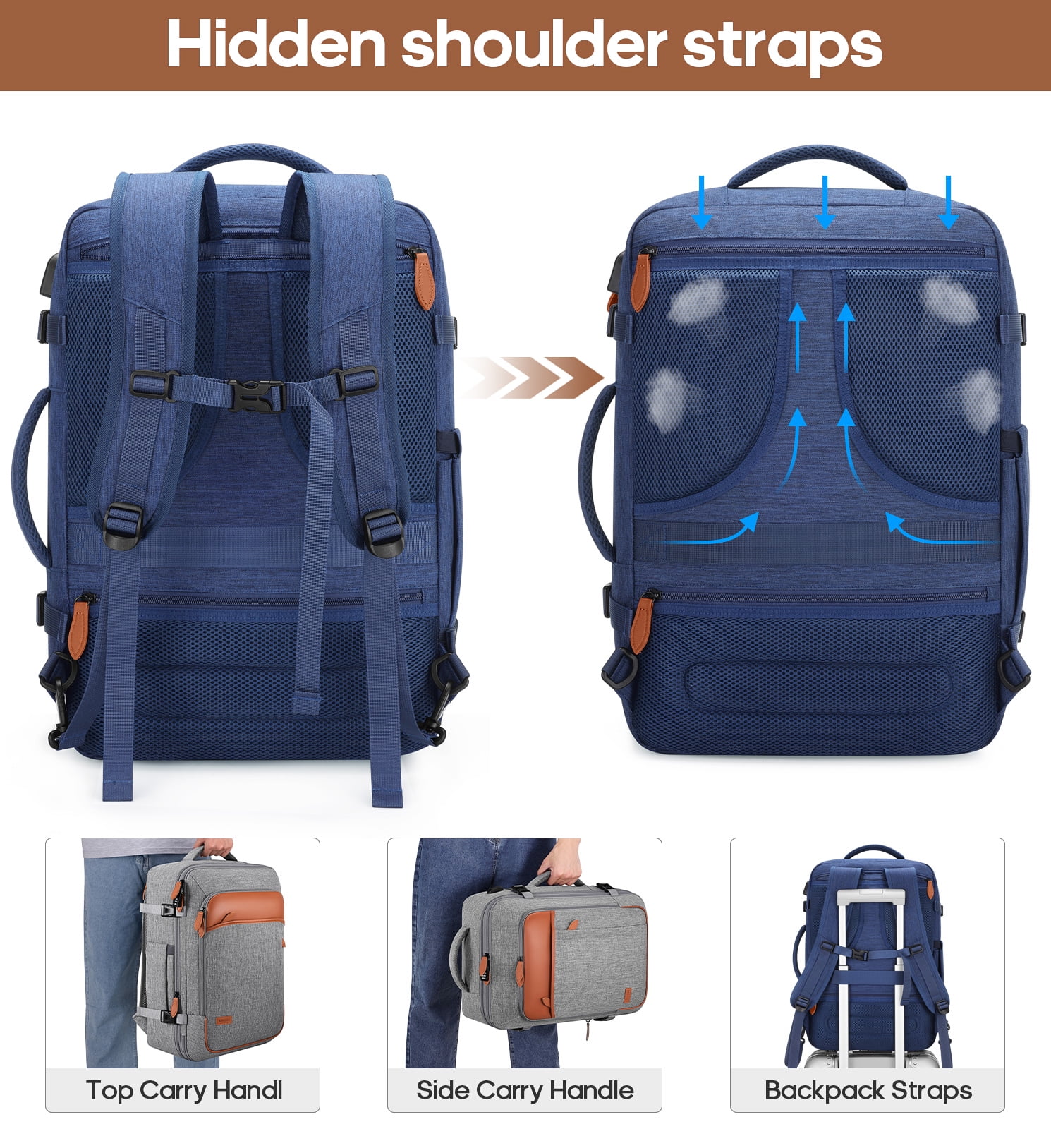 UKEIN Travel Backpack for Men & Women Carry On Backpack Flight Approved Expandable 42L Waterproof Anti-Theft Personal Item Backpack with Packing Cubes and Shoe Pocket