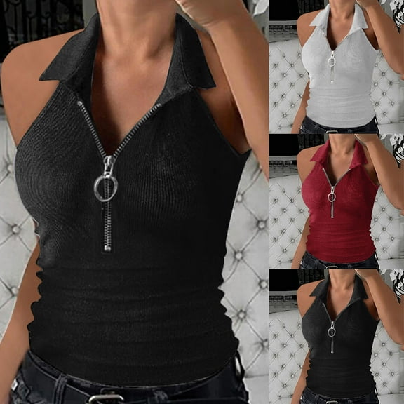 Womens Sleeveless Striped Vest Lapel Neck Zipper Front Casual Modern Layer