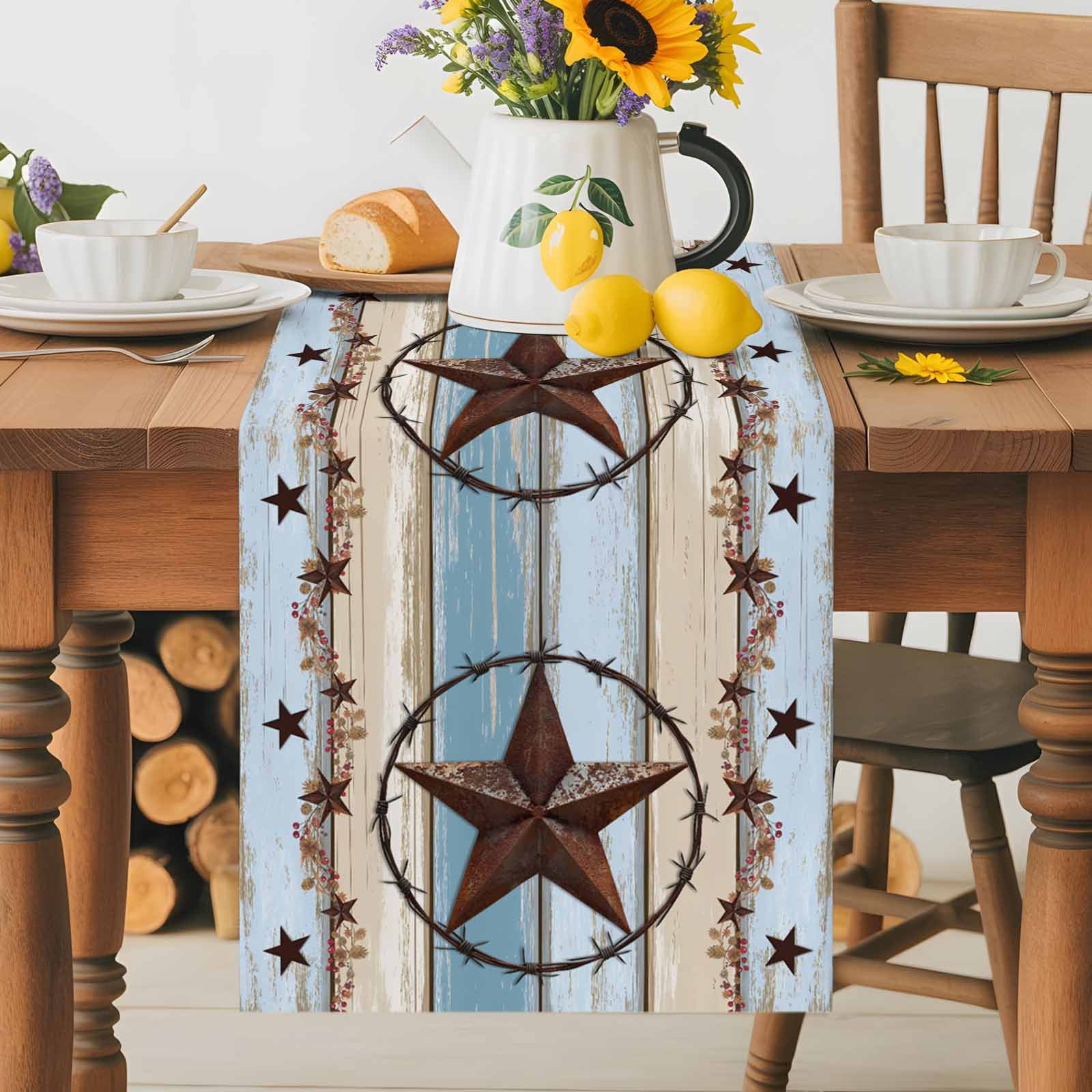 Vintage Western Star Home Quote Table Runner 90 Inches Long, Farm Gradient Wood Board Table Runners Tabletop Scarf Kitchen Dining Tables Decoration for Home Party Indoor Outdoor