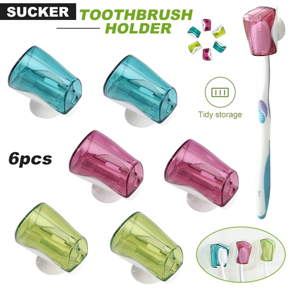 Amerteer 6 Pack Travel Toothbrush Head Covers with Suction Cup Portable Wall Mount Toothbrush Holder, Electric Toothbrush Cap Case Box Convenient For Travel, Outdoor