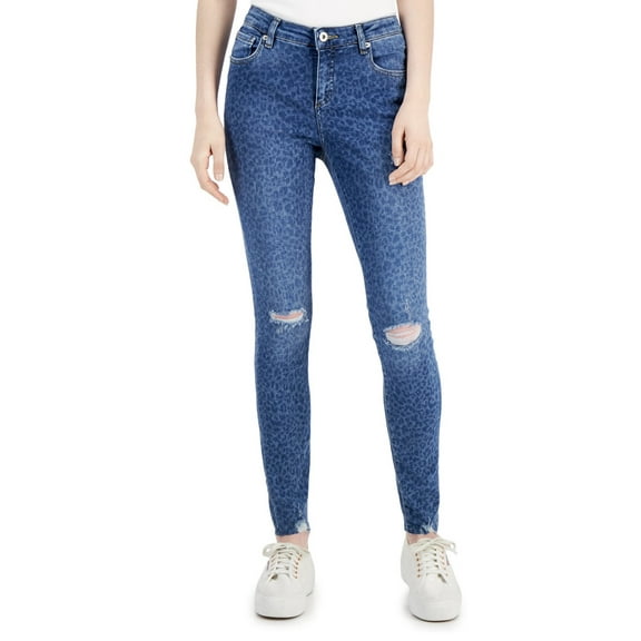 INC International Concepts Women's Mid Rise Ripped Leopard-Print Skinny Jeans (Chi Chi Wash, 4/27)