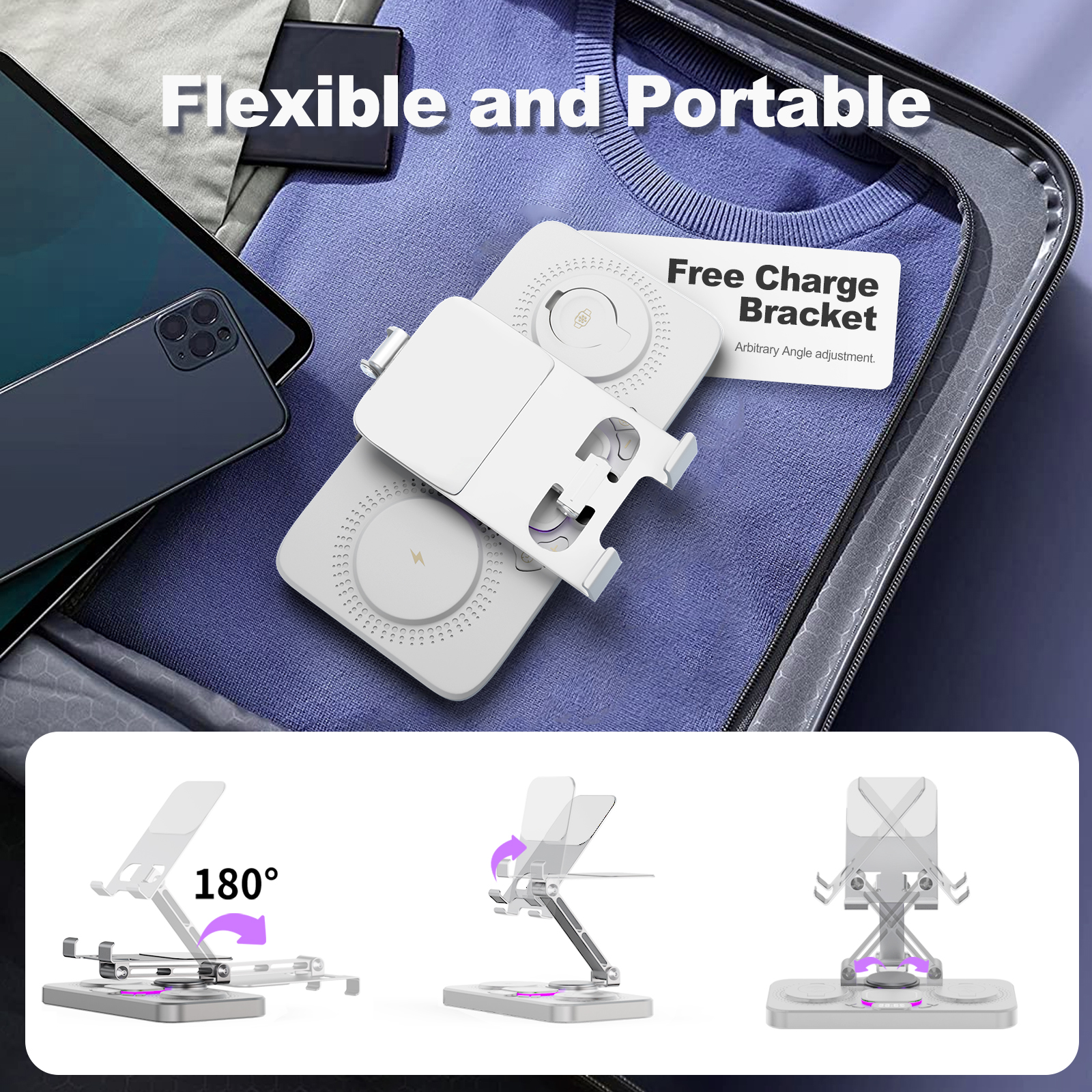 7 in 1 Wireless Charger for iPhone Airpods iWatch, Foldable Charging Station , Compatible with Apple 12 and above series, White