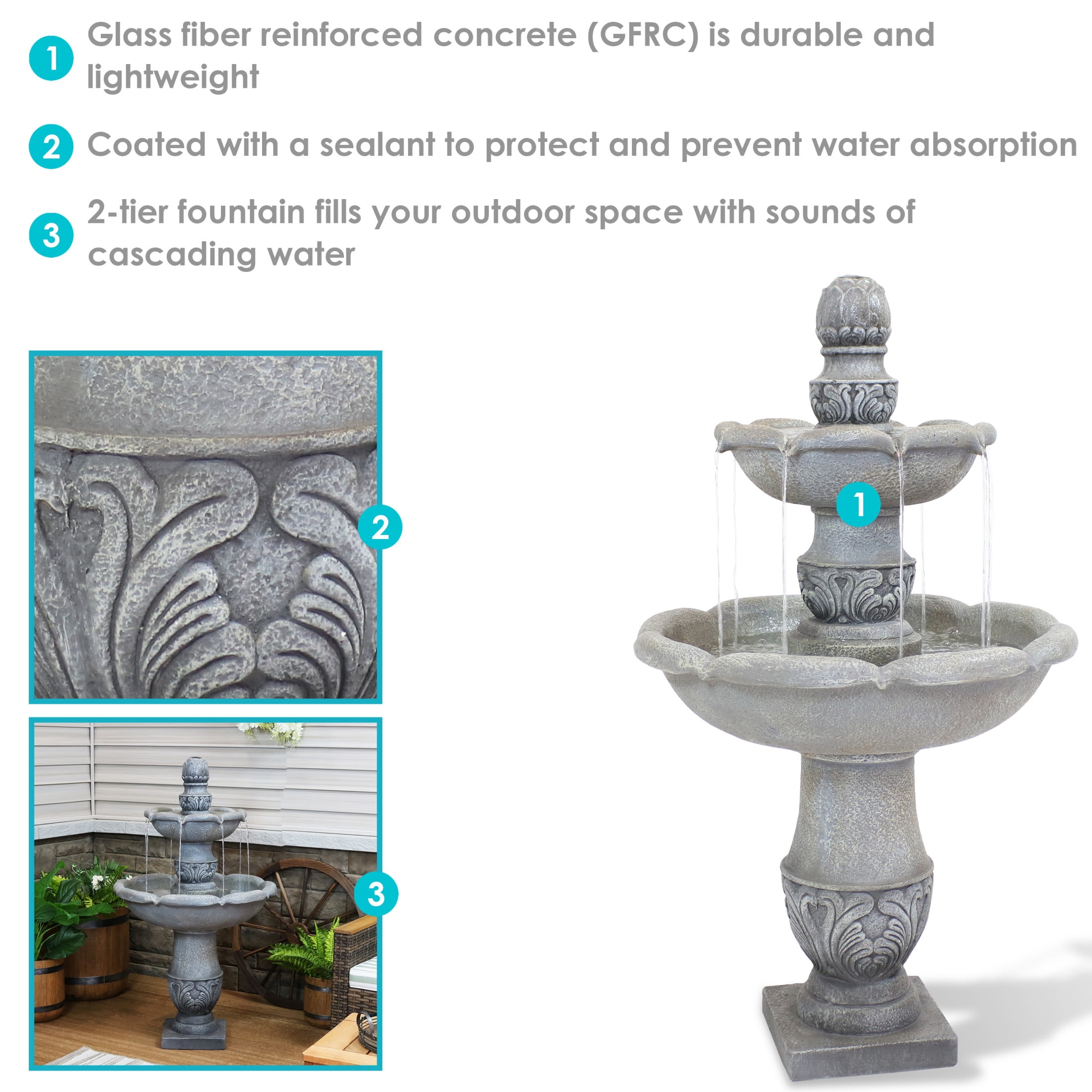 Sunnydaze French Garden Gray Traditional Reinforced Concrete 2-Tier Outdoor Water Fountain