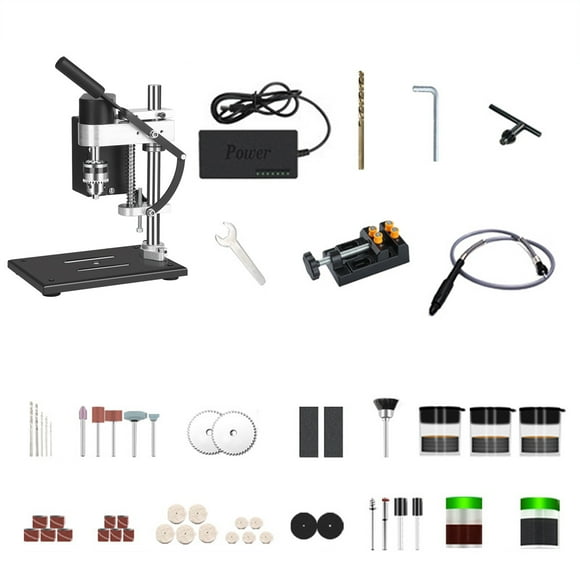 Mistaha Compact Mini Desktop Bench Drill Press Precision Electric Drill Stand Small DC Variable Speed Drilling Machine Home Drilling Bed Deluxe Edition US Plug Black Silver 775 Luxury Version