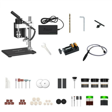 

Htovila Mini Bench Drill Press Stand Kit with Vise Extension Rod Sanding Sawing Accessories Variable Speed Portable Electric Benchtop Drilling Machine Precise Drill Workbench for DIY Drilling Wo