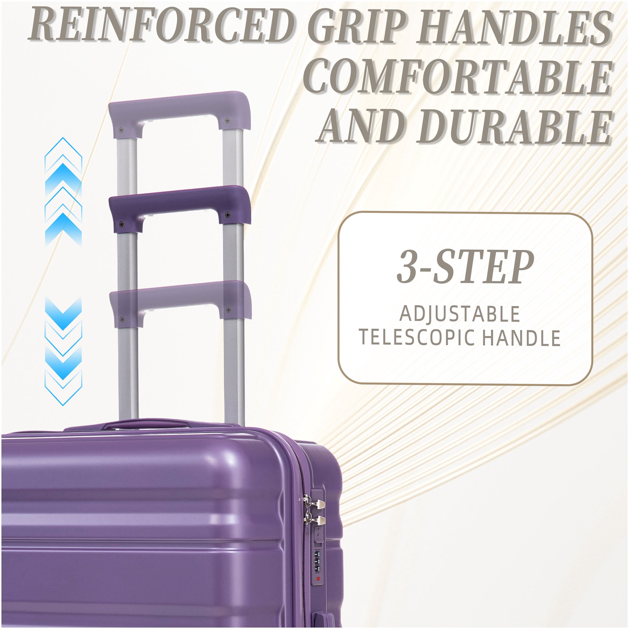 JERFIT 3-Piece Luggage Set Hardshell Spinner Suitcases with TSA Lock, Lightweight ABS Carry On Checked Luggage, Purple