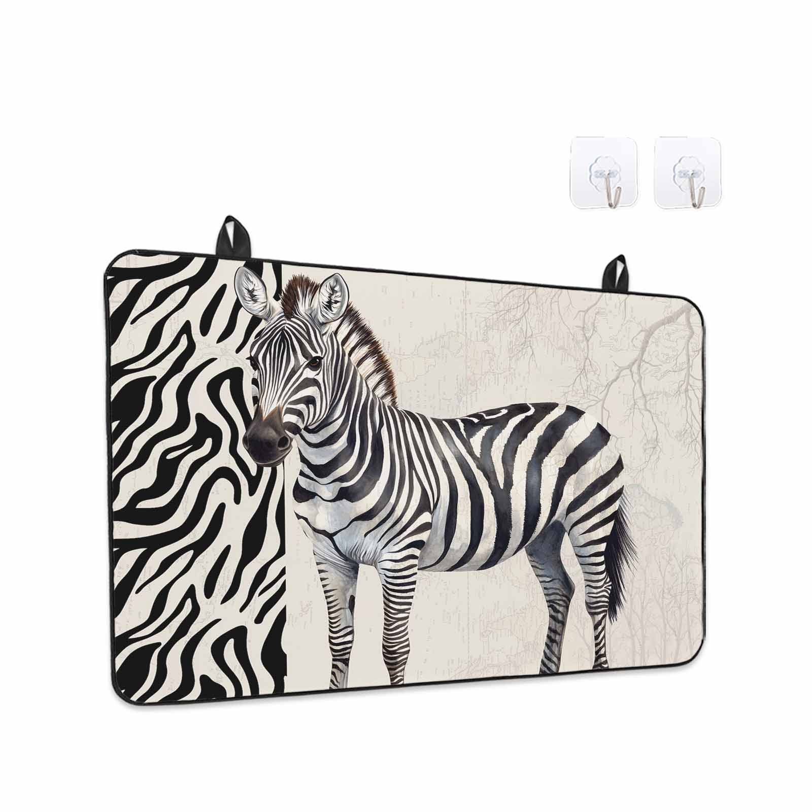 Vintage Zebra Stove Top Cover for Electric Stove, Heat-proof & Non Slip Glass Top Stove Cover Protector, Modern Art Animal Watercolor Kitchen Flat Cooktop Rubber Mat 24x21 Inches
