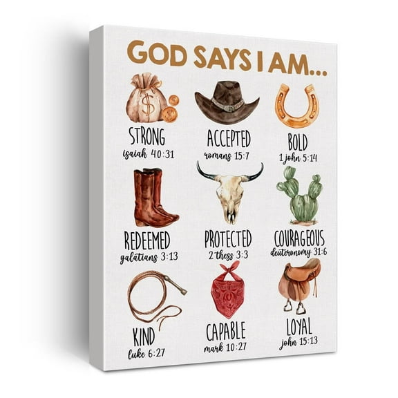 Inspirational God Says I Am Cowboy Western Poster Canvas Wall Art for Home Decor Christian Bible Verses Wild West Canvas poster