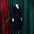 thumbnail image 5 of AURA Plus Size Notched Lapel A Line Midi Dress High Waist Pleated 3 4 Sleeve Elegant Autumn Work Dress, 5 of 10