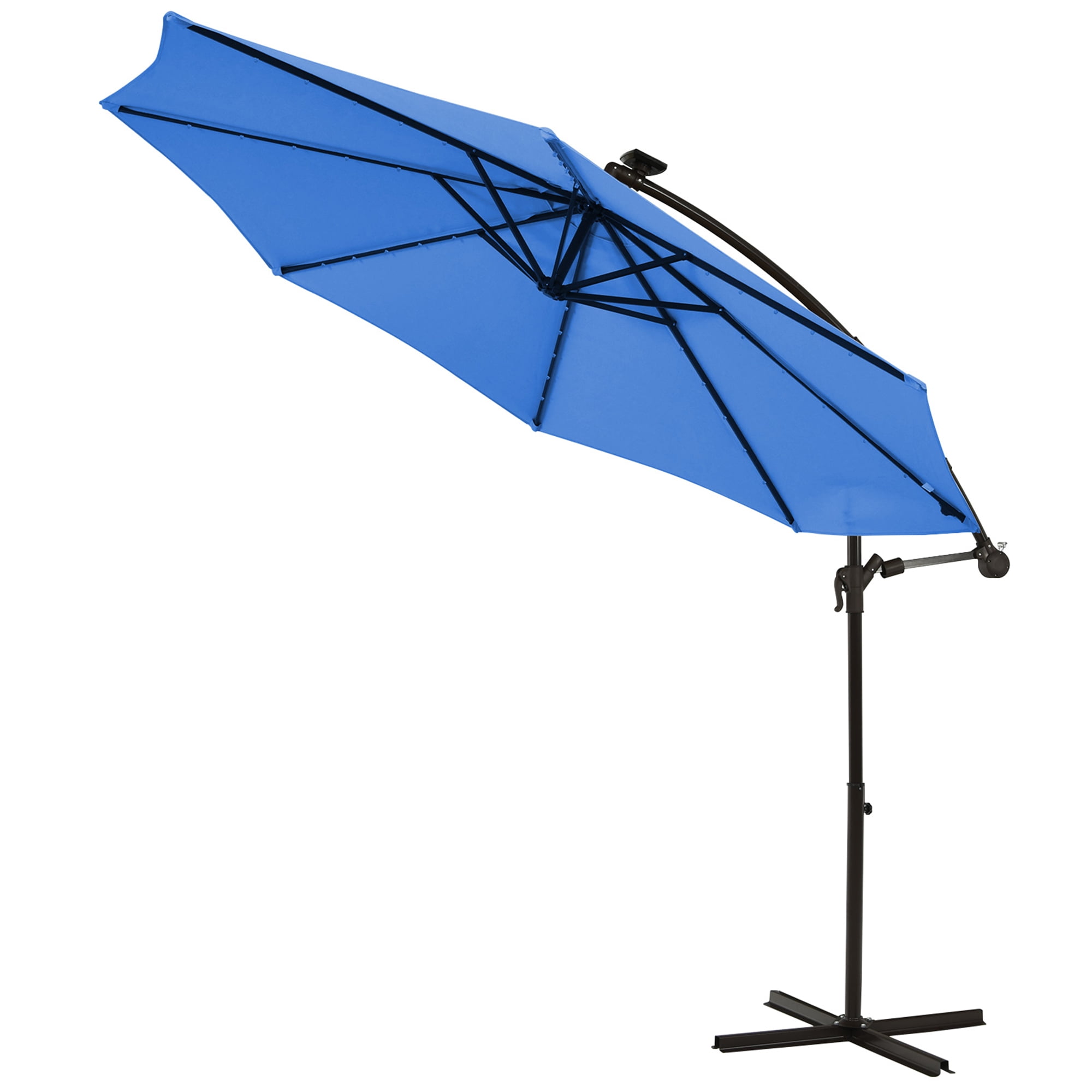 Gymax 10ft Solar Patio Umbrella Outdoor Offset Hanging Umbrella w/ 40 LED Lights Blue