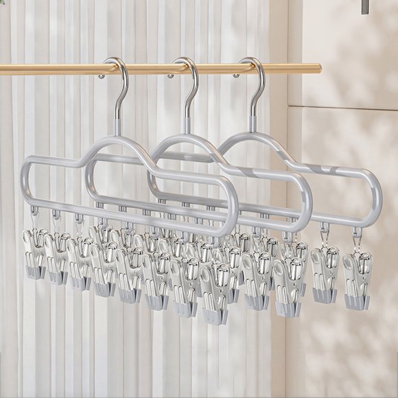 Birdeem Stainless Steel Drying Rack with Clips,Multifunctional Clothes Hanger Organizer for Laundry,Space Saving Garment Dry Rack with Windproof Clips for Socks,Scarves,Pants,Indoor Outdoor Use
