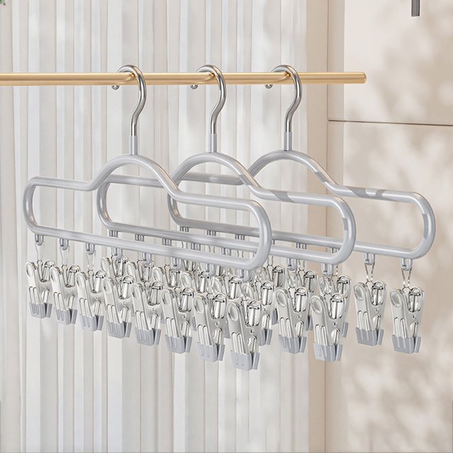 Birdeem Stainless Steel Drying Rack with Clips,Multifunctional Clothes Hanger Organizer for Laundry,Space Saving Garment Dry Rack with Windproof Clips for Socks,Scarves,Pants,Indoor Outdoor Use