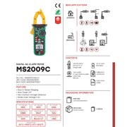 MASTECH MS2009C Digital Clamp Meter Current Pliers Voltage Circuit Tester Pincers Multimeter Homeheld Professional Electrical Tool(MS2009C)