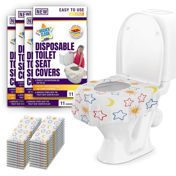 Mighty Clean Baby Disposable Toilet Seat Covers, Waterproof Toilet Seat Cover for Kids and Adults, 44 Count