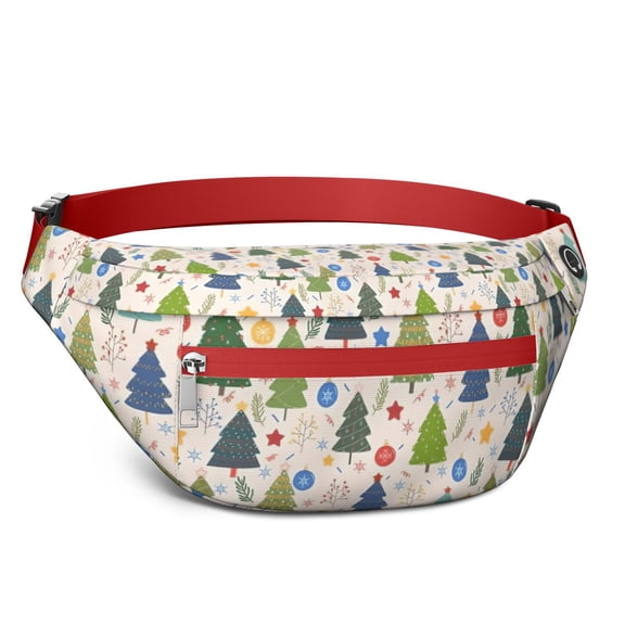 Fanny Pack Multicolor Christmas Tree and Ornament Pattern Waist Pack Bag,Running Cross Bag,Waterproof Large Fanny Packs for Women Men for Travel Running Hiking Cycling
