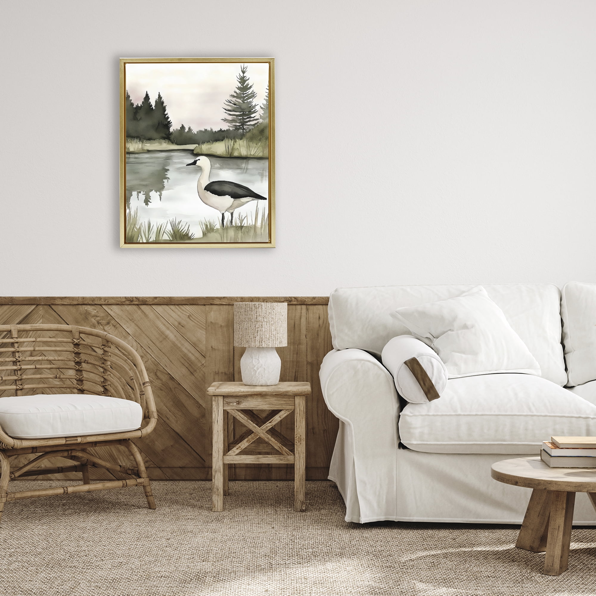 Stupell Industries Springtime Serenity Duck Gold Framed Floater Canvas Wall Art, design by Riley B