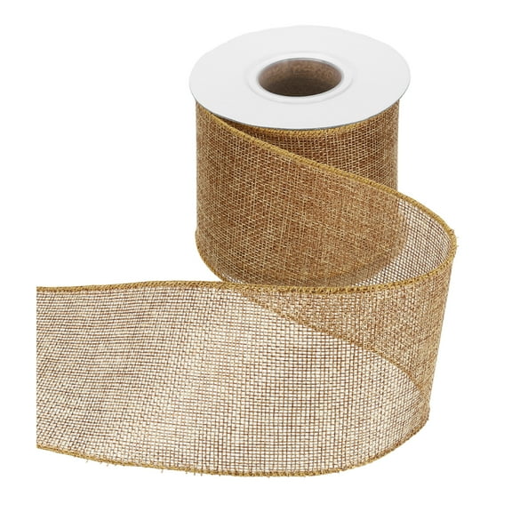 Uxcell Burlap Wired Ribbon 3" x 10 Yard Wired Edge Ribbon Woven Strap, Gold Yellow