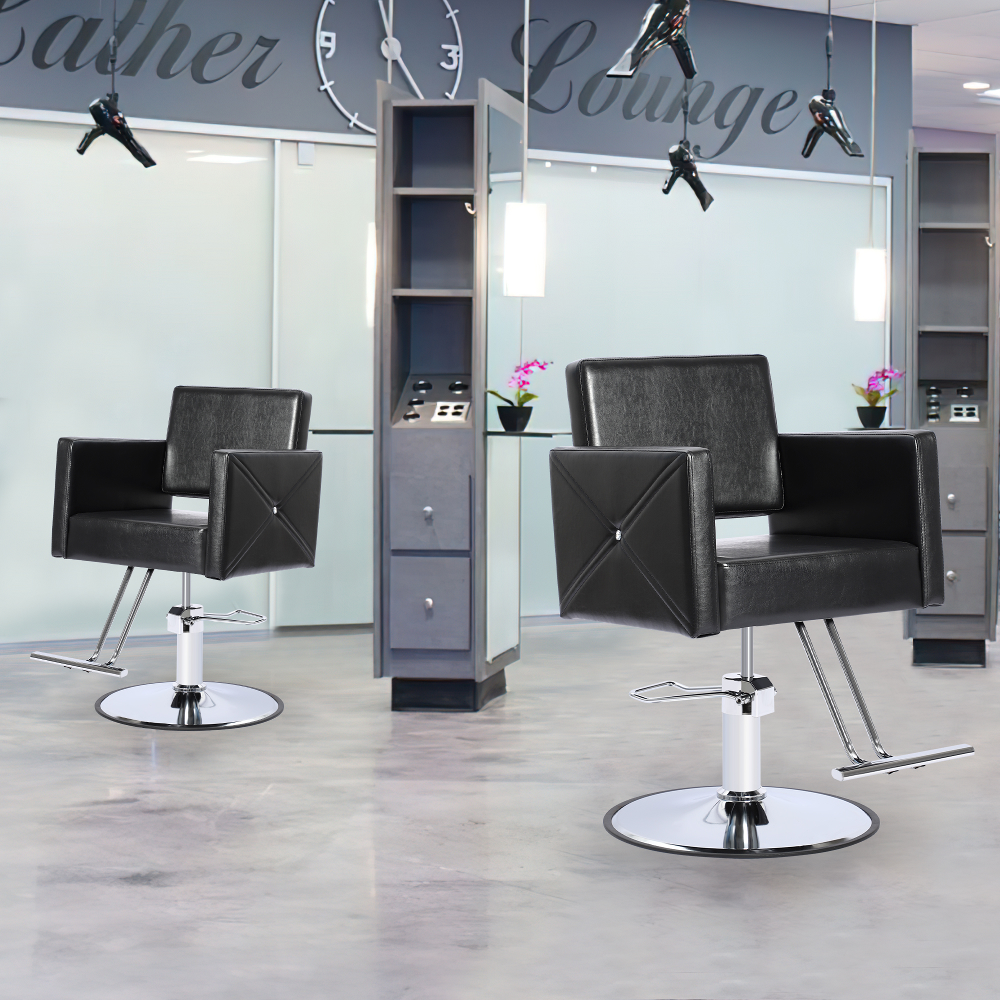 Kigoty Adjustable Hair Stylist Chair with Foot Rest, Round Base, 23.42" L, Black