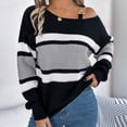 thumbnail image 2 of WREESH Fashion Pullover Off Shoulder Sweater Women's Casual Contrast Striped Lantern Sleeves Off Shoulder Pullover Sweater Top Sweater Gray, 2 of 7