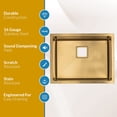 thumbnail image 4 of Strictly Sinks 23 Inch Undermount Kitchen Sink – Gold Single Bowl 16 Gauge Stainless Steel Bar Prep Kitchen Sink Stain Resistant – With 1 Square Disposal Adapter, 1 Strainer Drain & Bottom Grid, 4 of 7