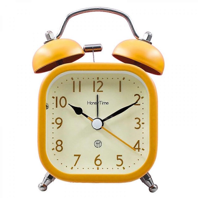 Reloj despertador luminoso de metal cuadrado de 3 pulgadas, bonito y silencioso, para estudiantes, niños y adultos (amarillo).