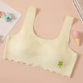 thumbnail image 2 of Xfvqtps Girls Bras with Padded Fixed Cup Seamless Wave Hem Soft Comfortable Breathable Solid Color Leaf Print Training Bra for Teen Age 8-11 Yellow, 2 of 5