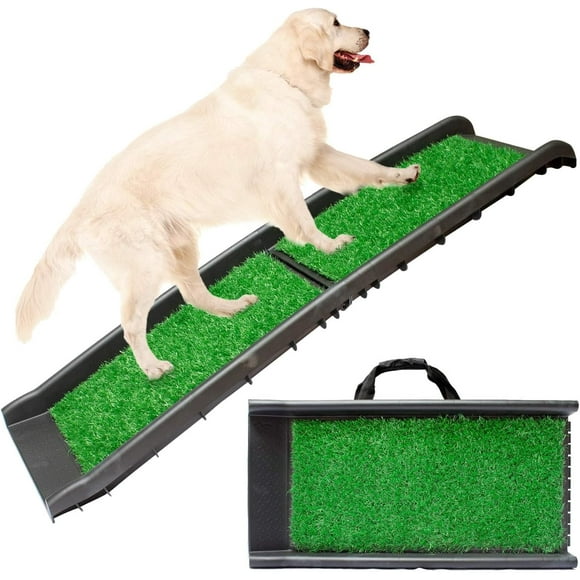 GFDYREE - Foldable Dog Ramp for Car - Safe & Portable Pet Ramp for Large Dogs with Turf Grass Traction Mat & Rubber Feet - SUV, Truck, Van & Car Accessories - 62in x 16in x 2.5in
