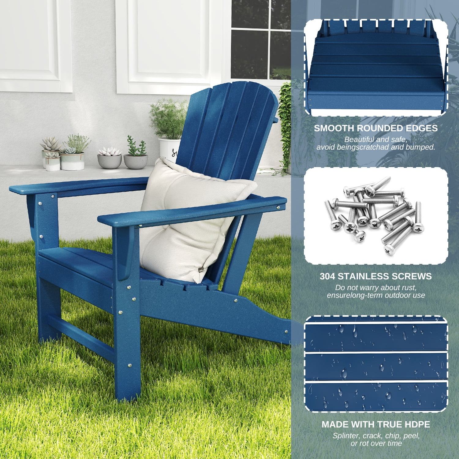 FURRYFECTION Adirondack Chairs Set of 2,HDPE All-Weather Adirondack Chair, Plastic Outdoor Patio Lawn Chairs for Patio Garden Backyard Deck,Blue