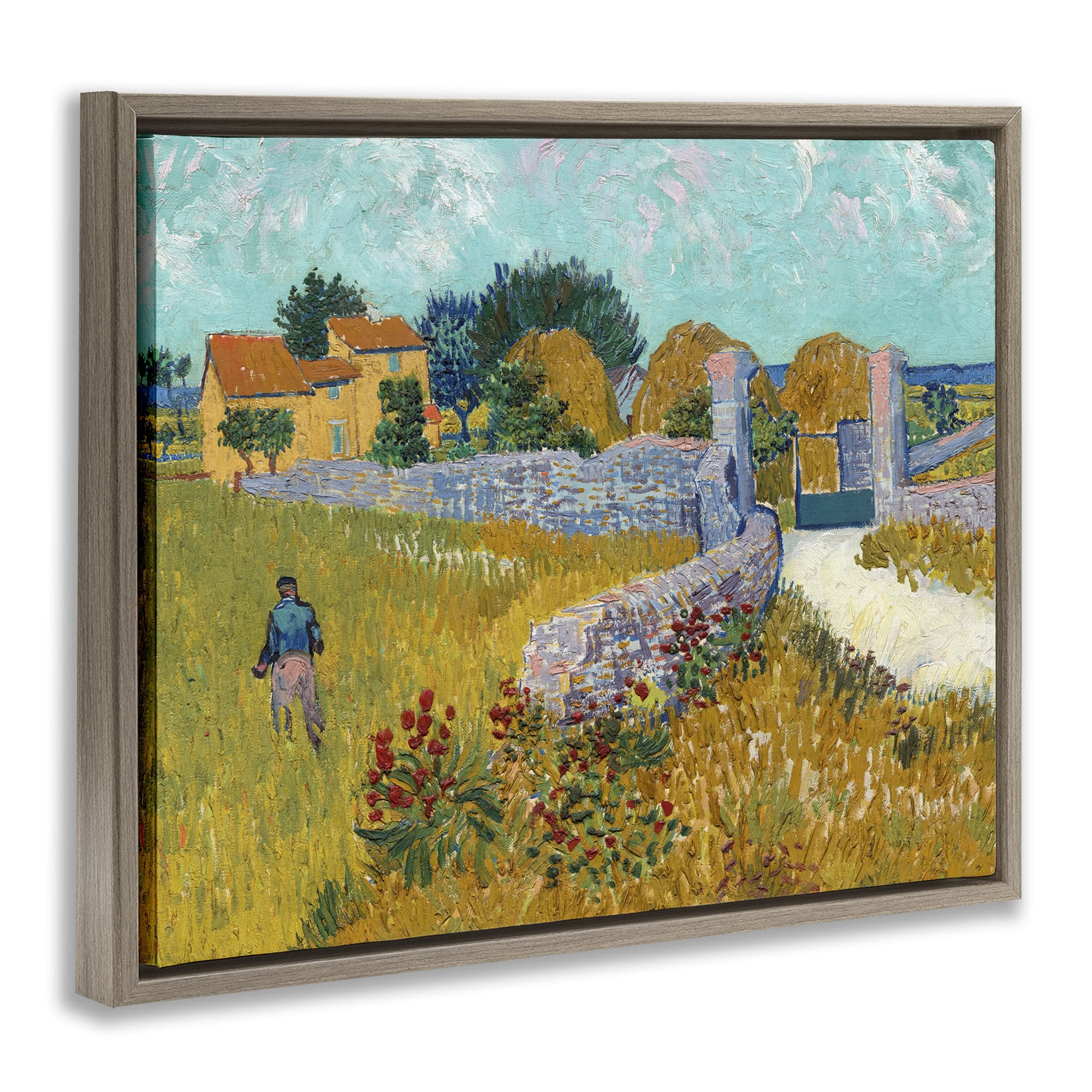 Stupell Industries Farmhouse In Provence Brown Framed Floater Canvas Wall Art, design by Vincent Van Gogh