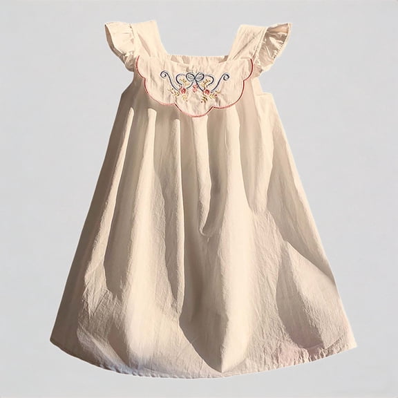 Krdevn Girls Summer Floral Embroidered Sleeveless Dress for Toddler Kids,1-2 Years