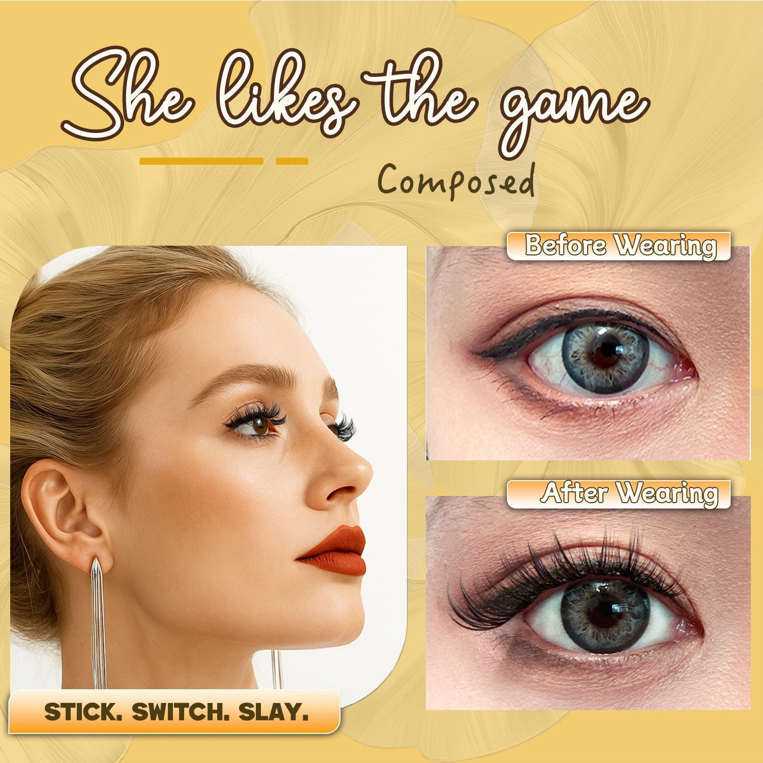AYCUE #SHE LIKES THE GAME# Self-adhesive Lash Clusters C Curl 10-16mm 110 Clusters Glue-free Eyelashes Extensions for Natural Look Easy Application