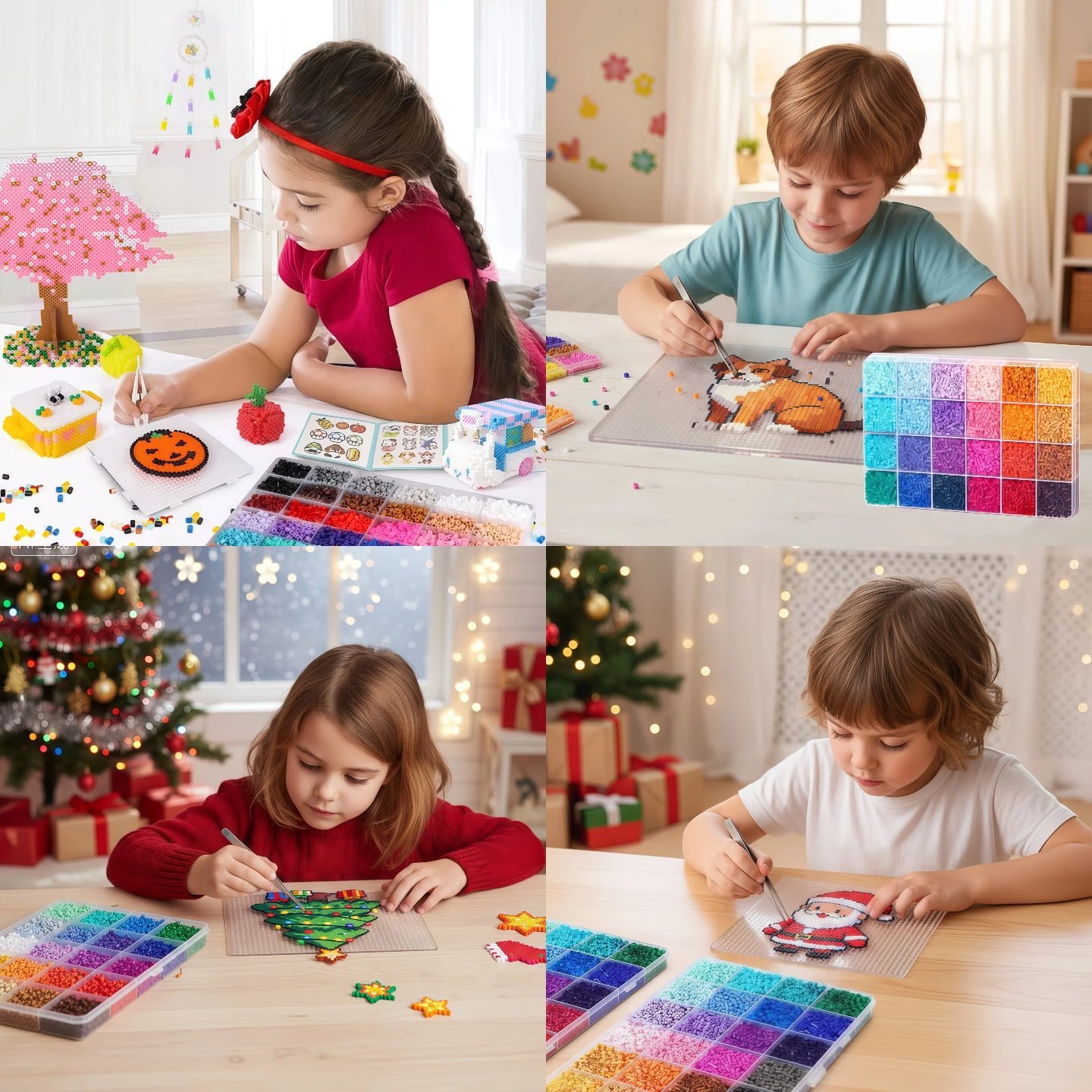 Fuse Beads Kit 24 Colors 12000 Pcs 2.6mm with Built-in Iron, All-in-One DIY Craft Set, Carry-on Pendant, Room Decor, Creative Gifts for Kids Teens Adults