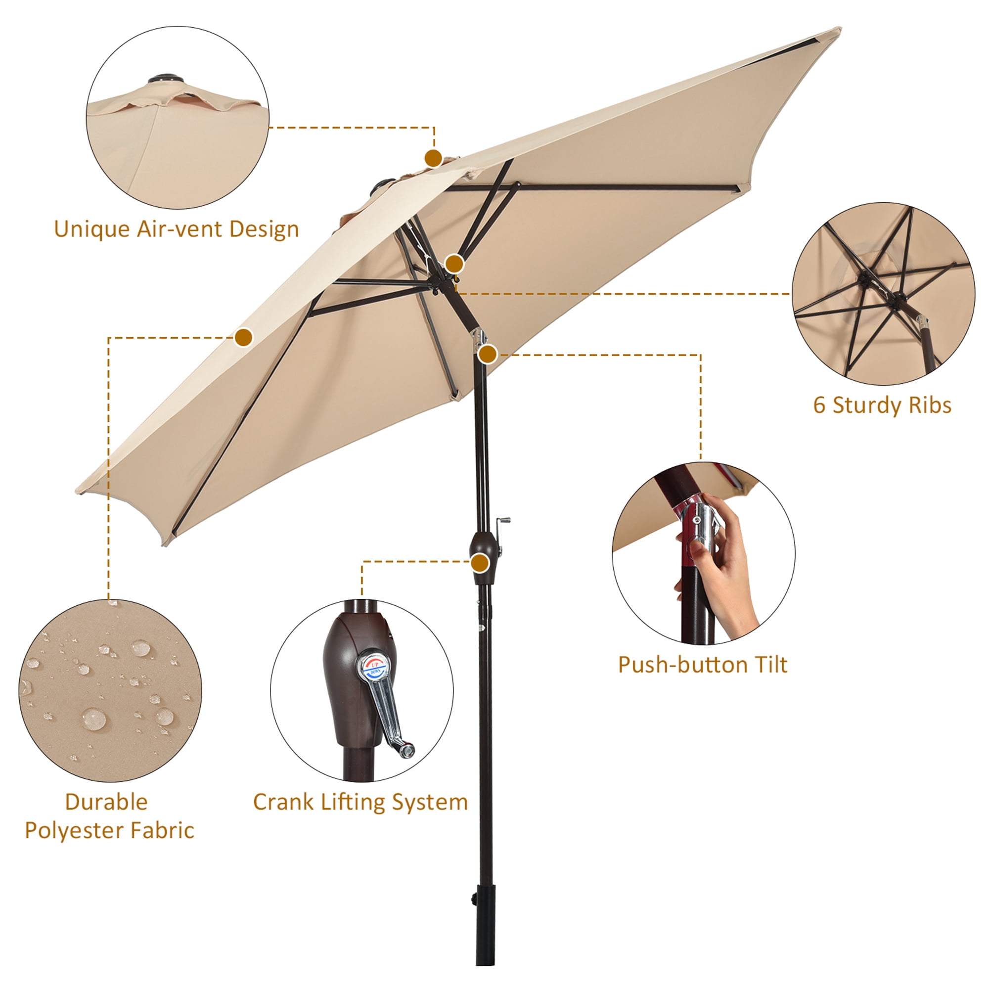 Gymax 9 ft Outdoor Patio Market Table Umbrella Garden Yard w/ Crank 6 Ribs Beige