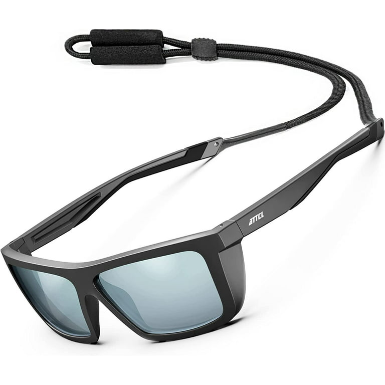 ATTCL Mens Fashion Polarized Sunglasses for Men Sports Fishing glasses 1124  C14-Black-Black-Silver 