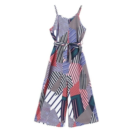 

Baby Girls Bodysuits Girls Summer Boho Style Striped Geometric Print Loose Suspender Romper Casual Out For 8-9 Years